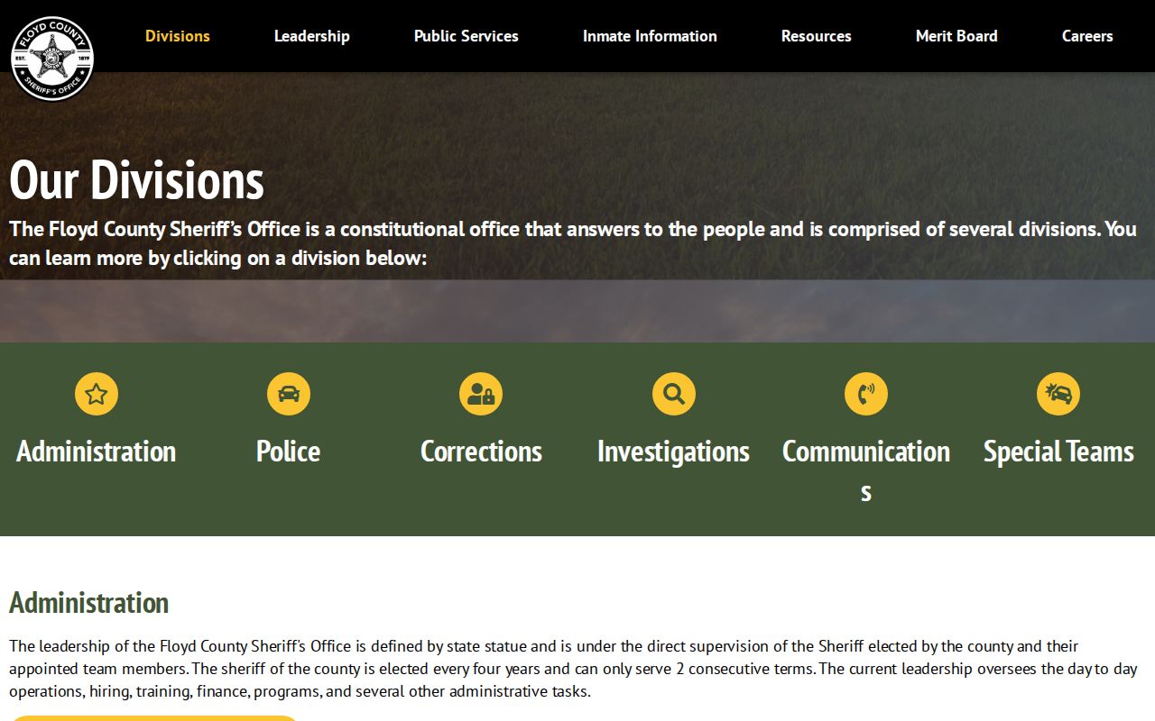 Floyd County warrant records Sheriff divisions