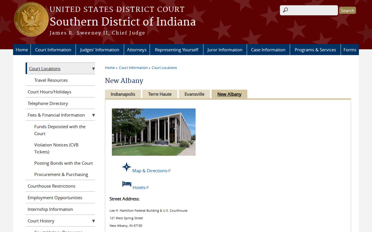 Southern District of Indiana New Albany courthouse information